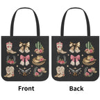 Front and back views of the double-sided western cowgirl tote bag