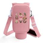 Front view of pink western cowgirl 40 oz tumbler carrier with zip pocket
