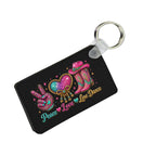 Peace Love Line Dance rectangle MDF keychain front view with metal keyring