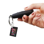 Side view of Peace Love Line Dance MDF keychain showing its thickness and ring attachment
