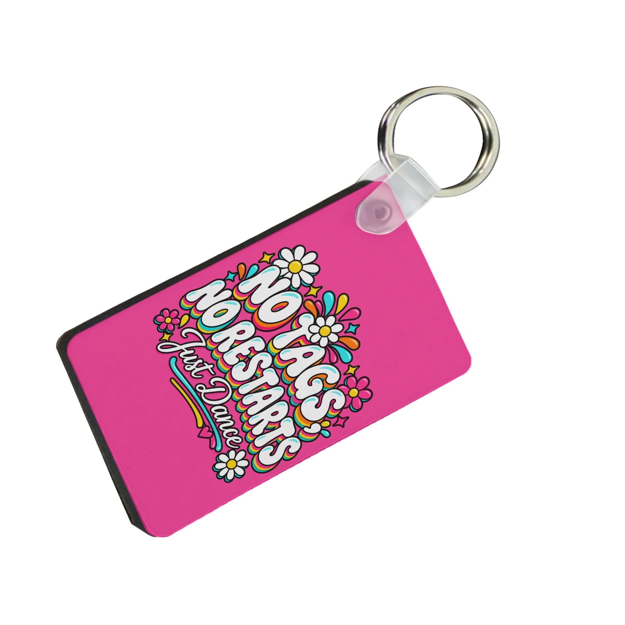 No Tags No Restarts Just Dance retro hot pink line dancing keyring product mockup