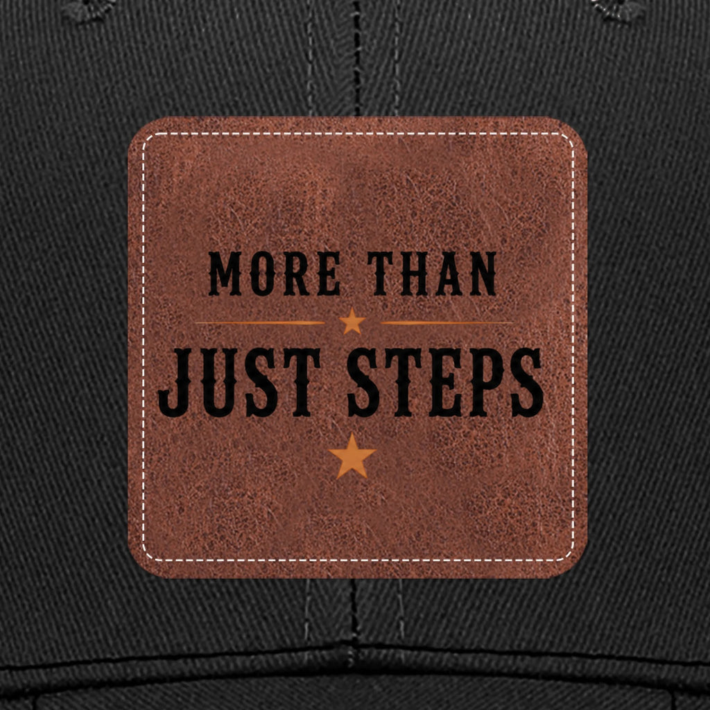 Unisex black line dancing cap with More Than Just Steps brown leather patch – product detail