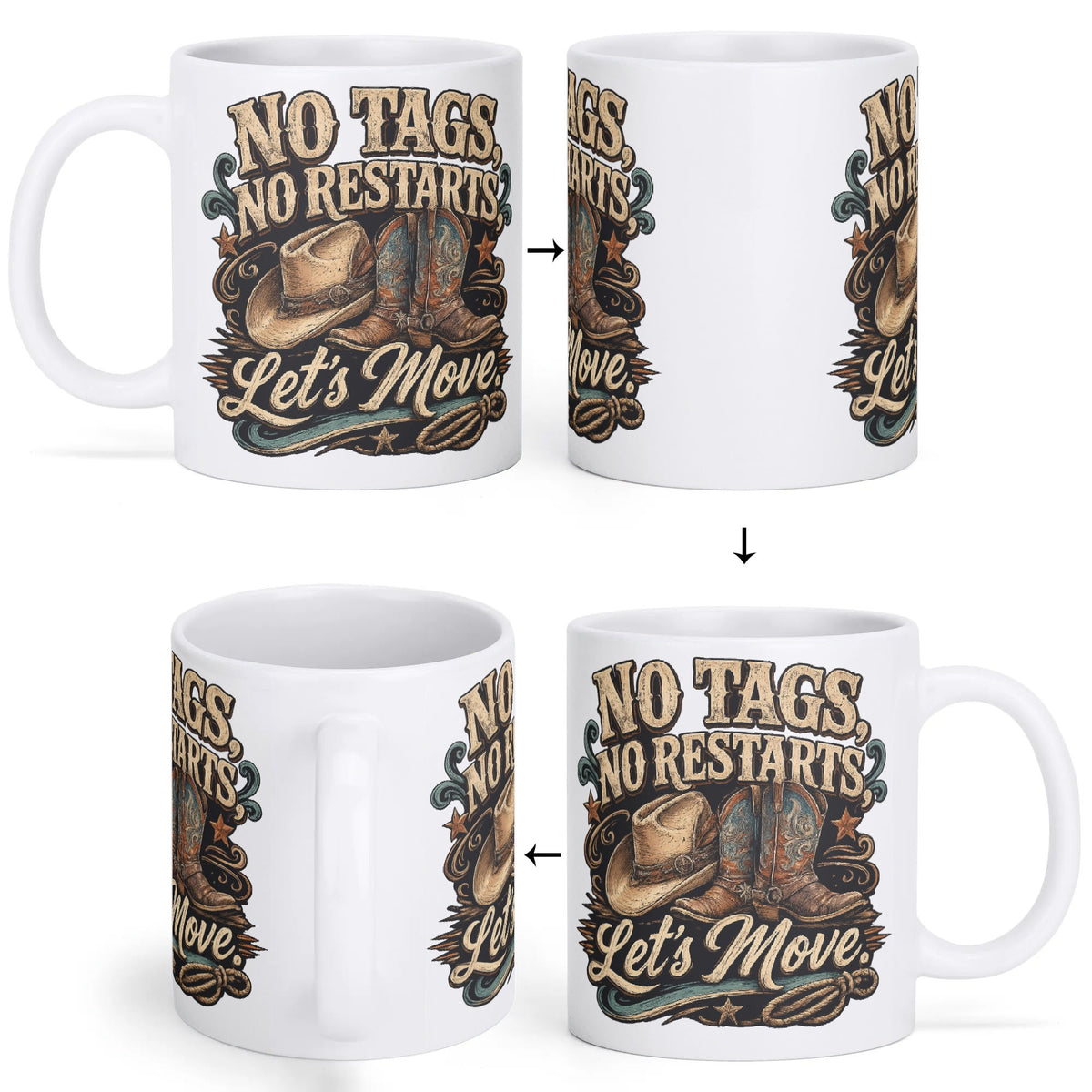 No Tags No Restarts Let's Move line dancing mug, 15 oz, product view 2