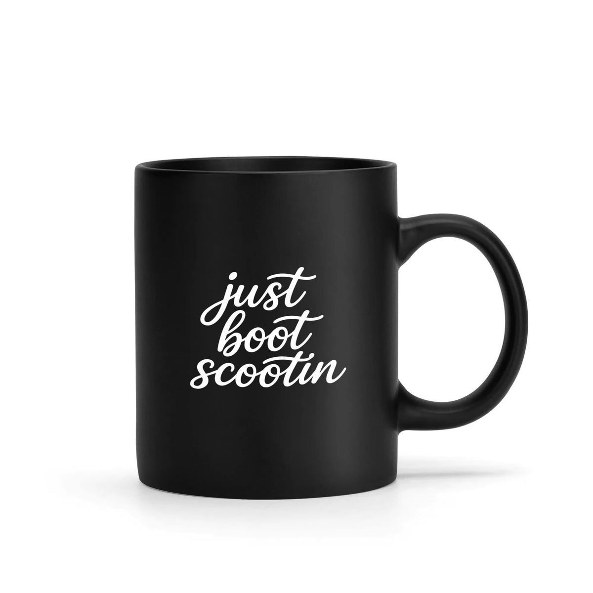 Just Boot Scootin' black western mug, 15 oz, product view 1