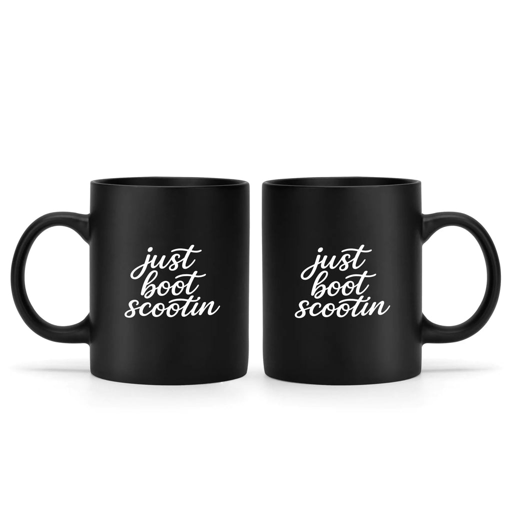 Just Boot Scootin' black western mug, 15 oz, product view 2