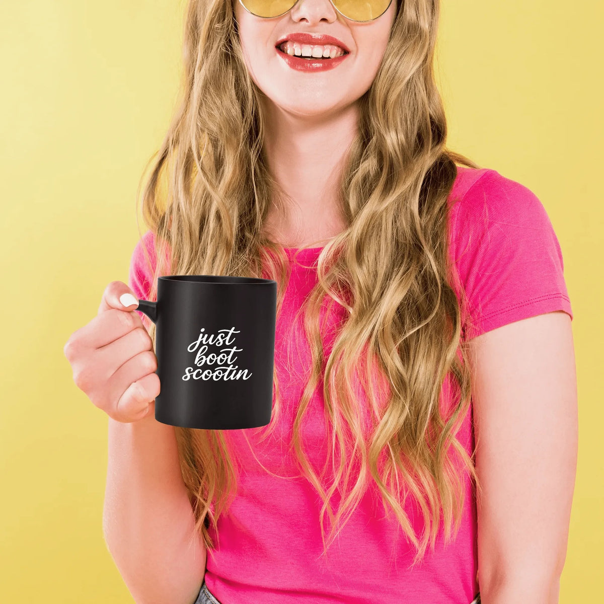 Just Boot Scootin' black western mug, 15 oz, product view 5