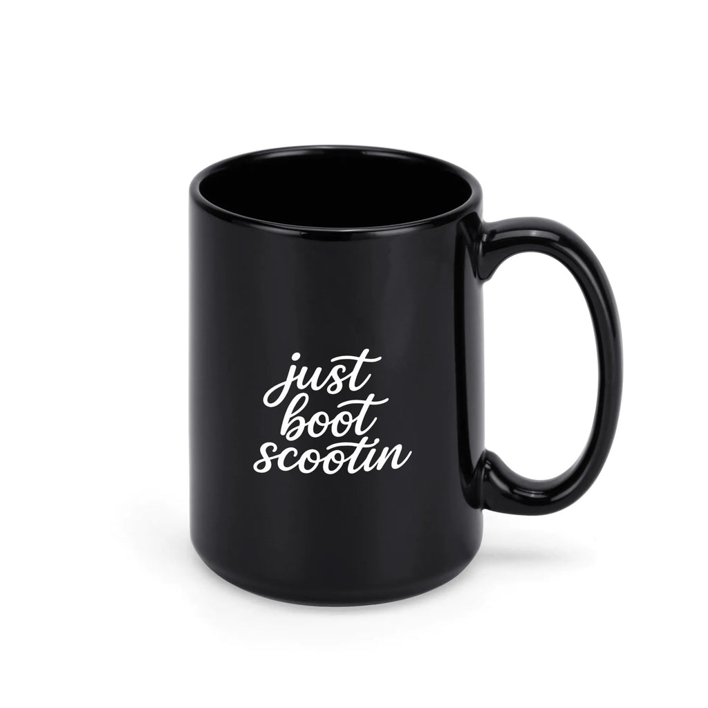Just Boot Scootin' black western mug, 11 oz, product view 1
