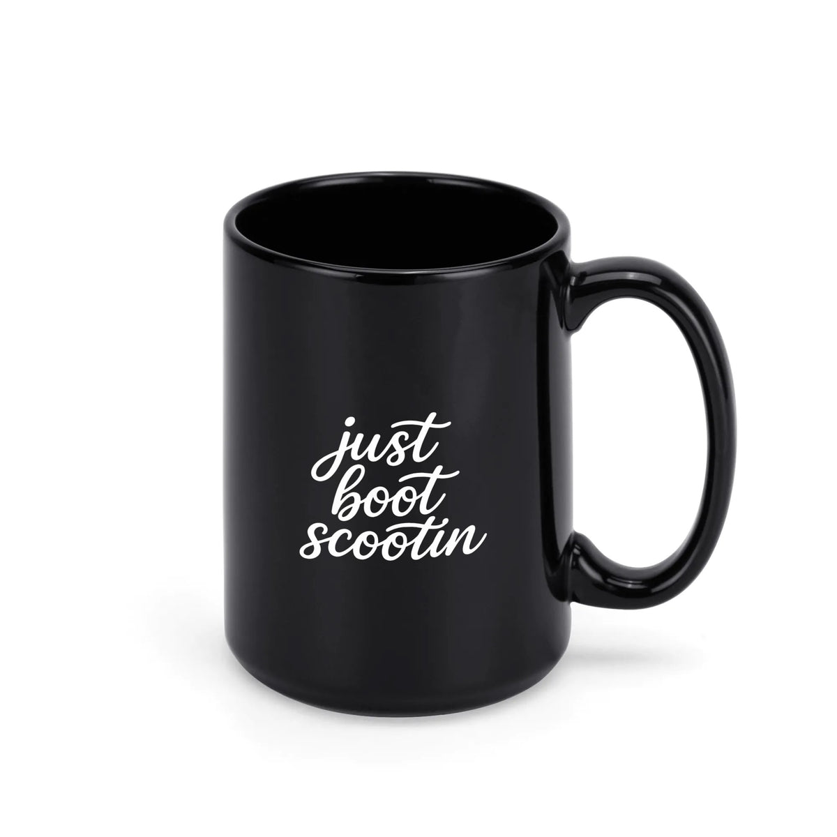 Just Boot Scootin' black western mug, 11 oz, product view 1