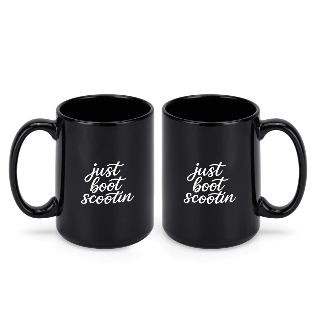 Just Boot Scootin' black western mug, 11 oz, product view 2
