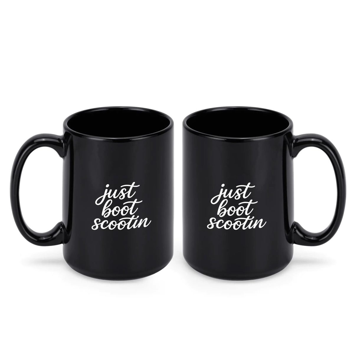 Just Boot Scootin' black western mug, 11 oz, product view 2