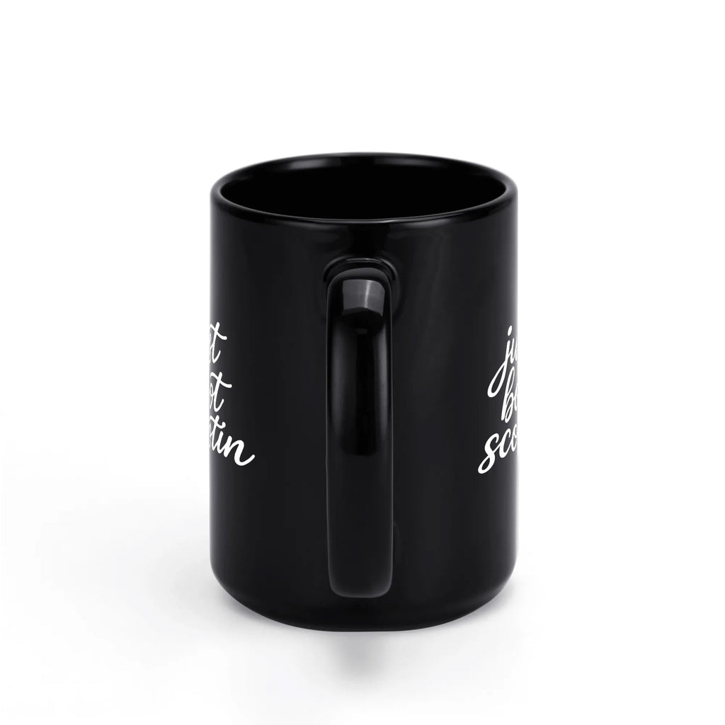 Just Boot Scootin' black western mug, 11 oz, product view 3