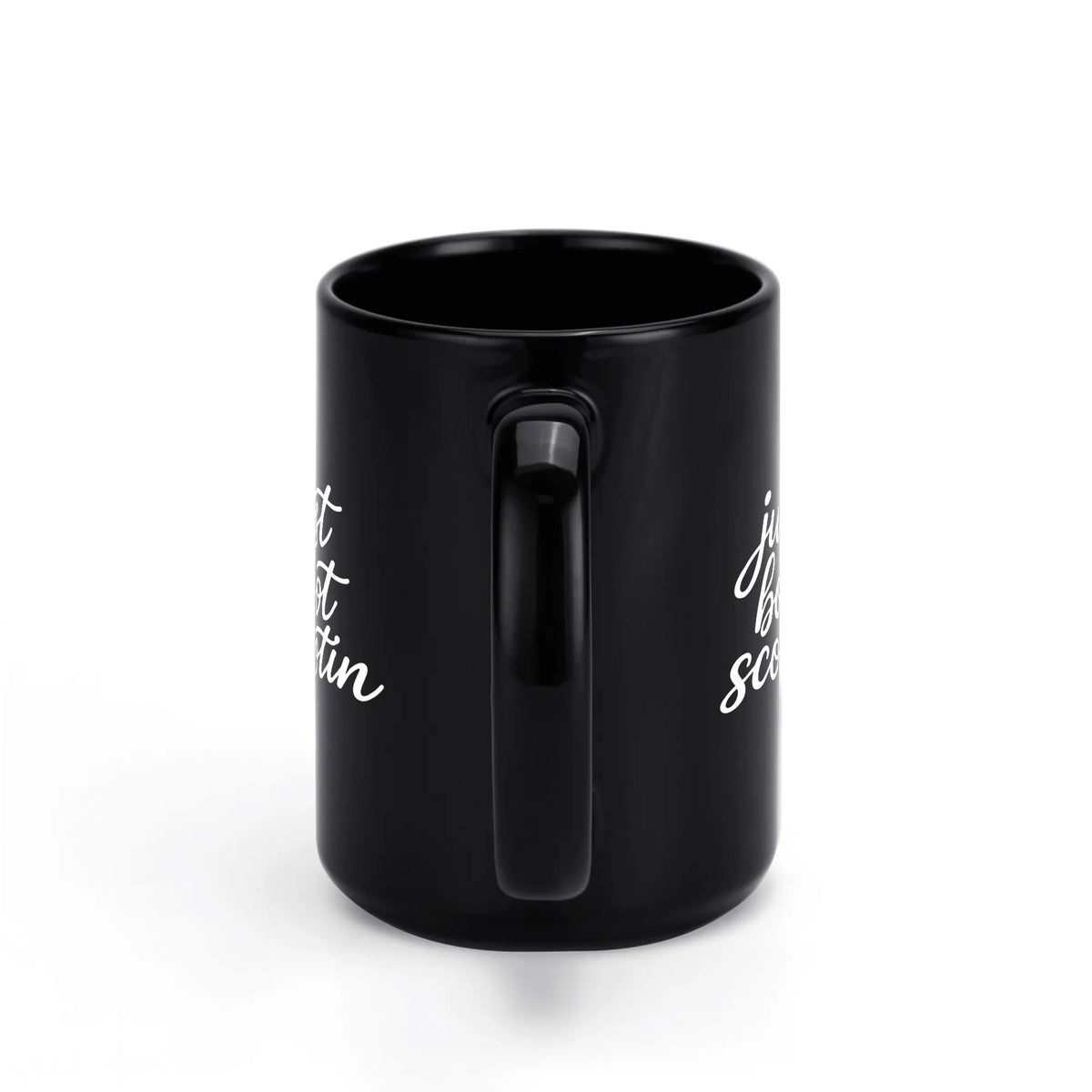 Just Boot Scootin' black western mug, 11 oz, product view 3
