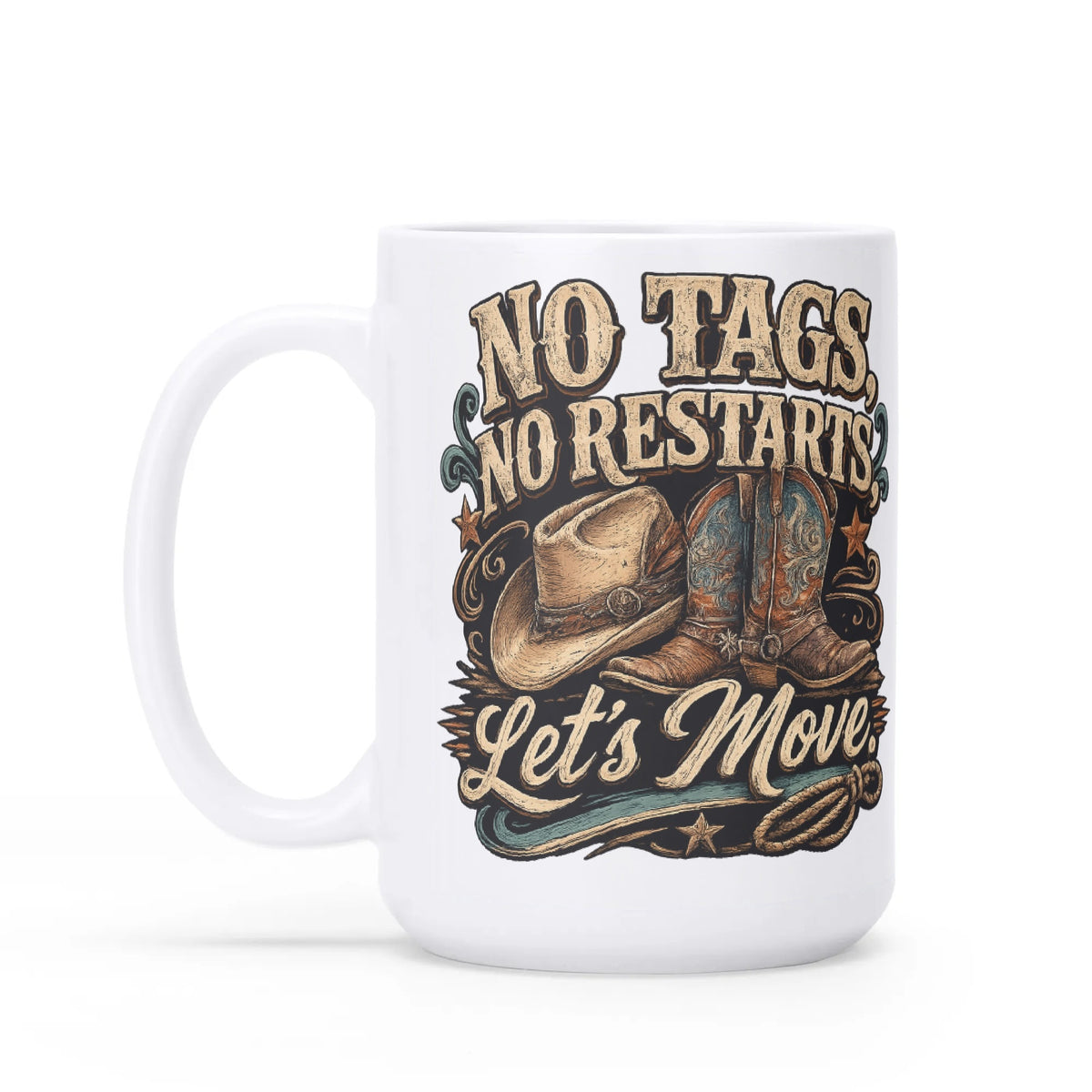 No Tags No Restarts Let's Move line dancing mug, 11 oz, product view 1