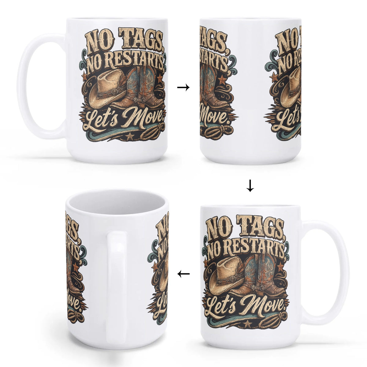No Tags No Restarts Let's Move line dancing mug, 11 oz, product view 2