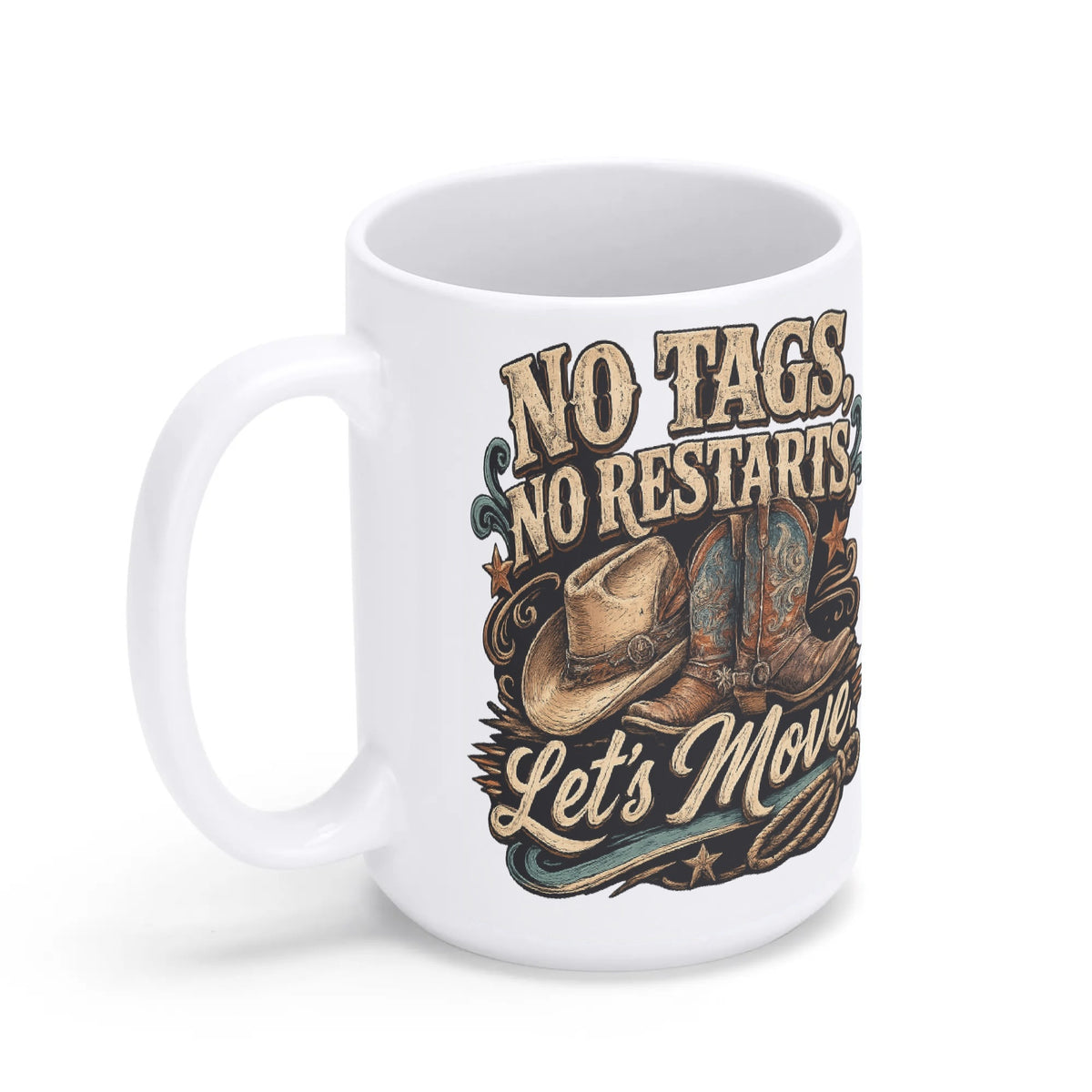 No Tags No Restarts Let's Move line dancing mug, 11 oz, product view 4