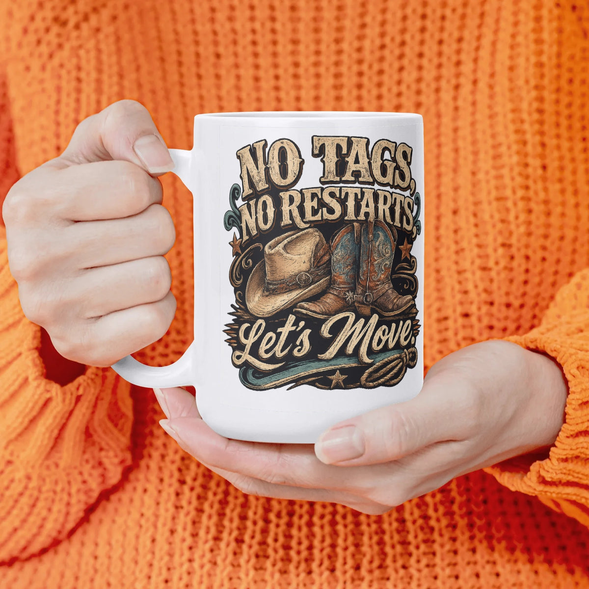 No Tags No Restarts Let's Move line dancing mug, 11 oz, product view 5
