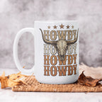 Howdy longhorn skull white ceramic mug, alternate product view