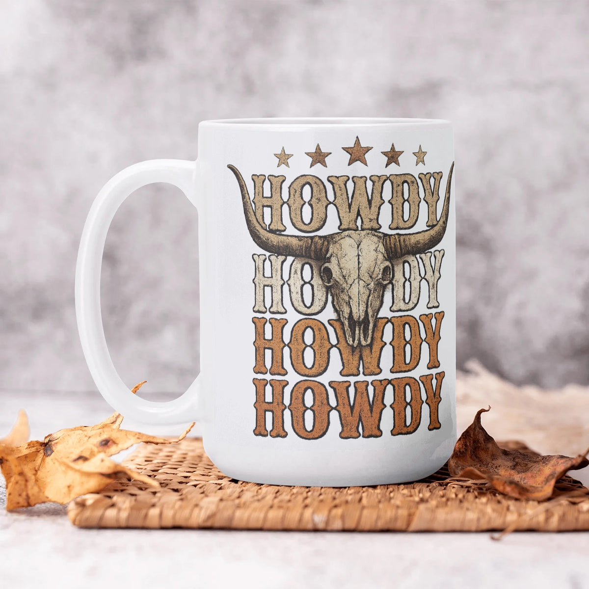 Howdy longhorn skull white ceramic mug, alternate product view