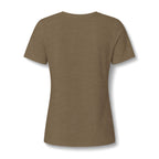 Heather olive women's relaxed V-neck T-shirt back view