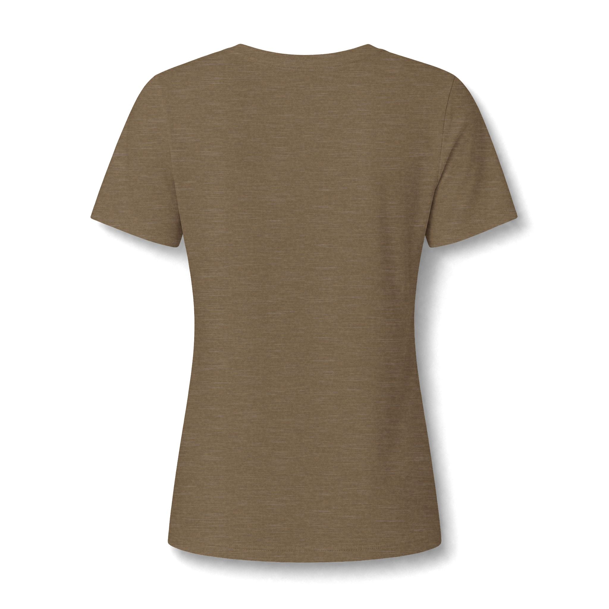 Heather olive women's relaxed V-neck T-shirt back view