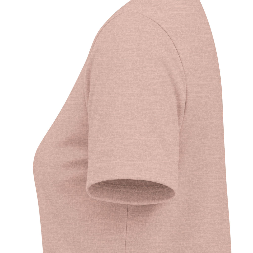 Heather peach women's relaxed V-neck T-shirt sleeve and side-seam detail