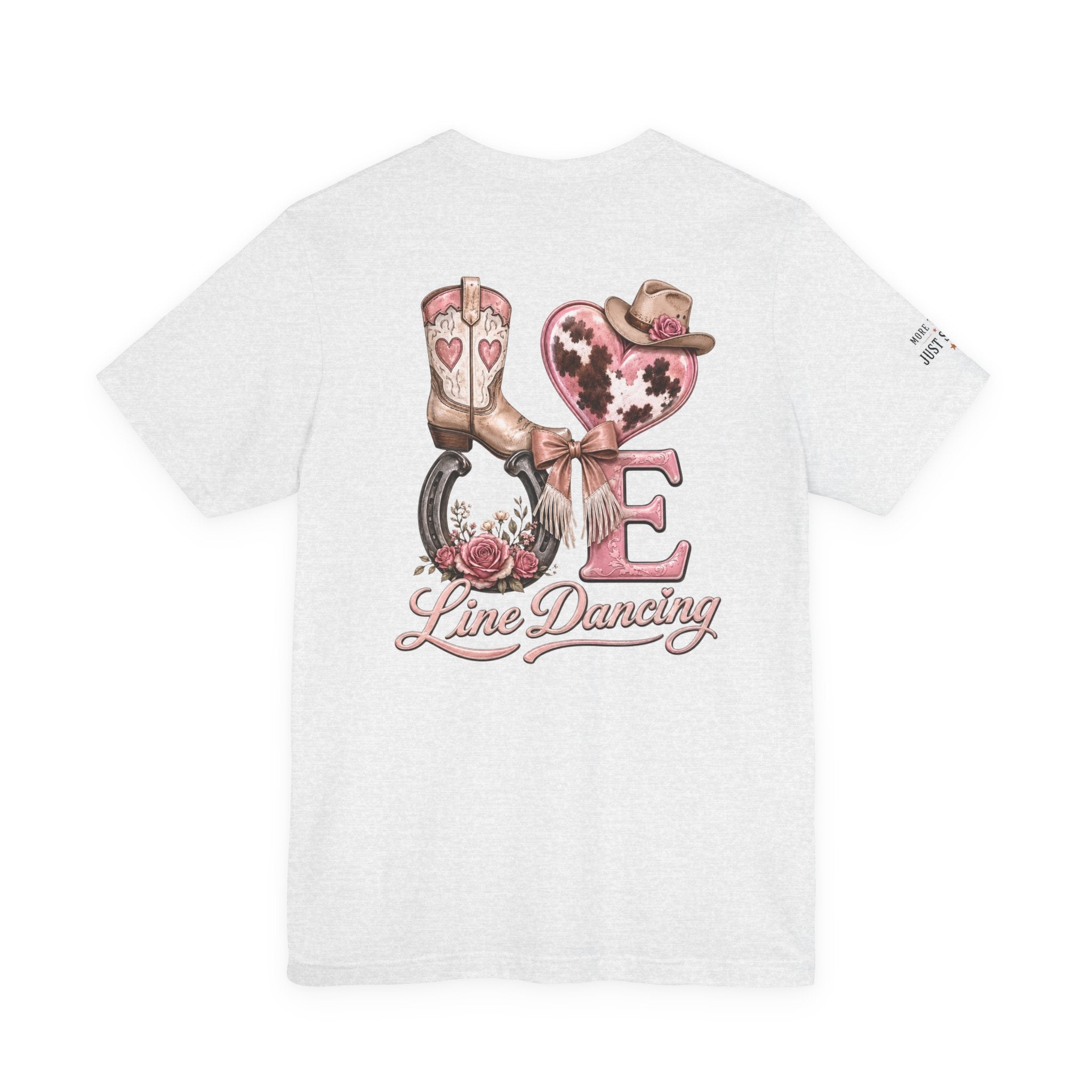 Women’s LOVE Line Dancing tee showing the Western heart and cowboy boot artwork