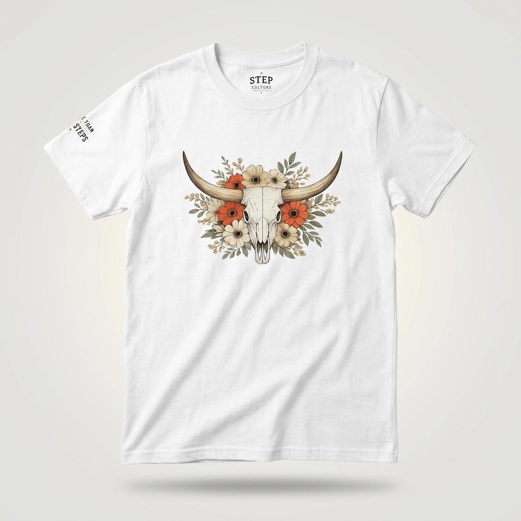 Longhorn skull and floral unisex tee alternate product view