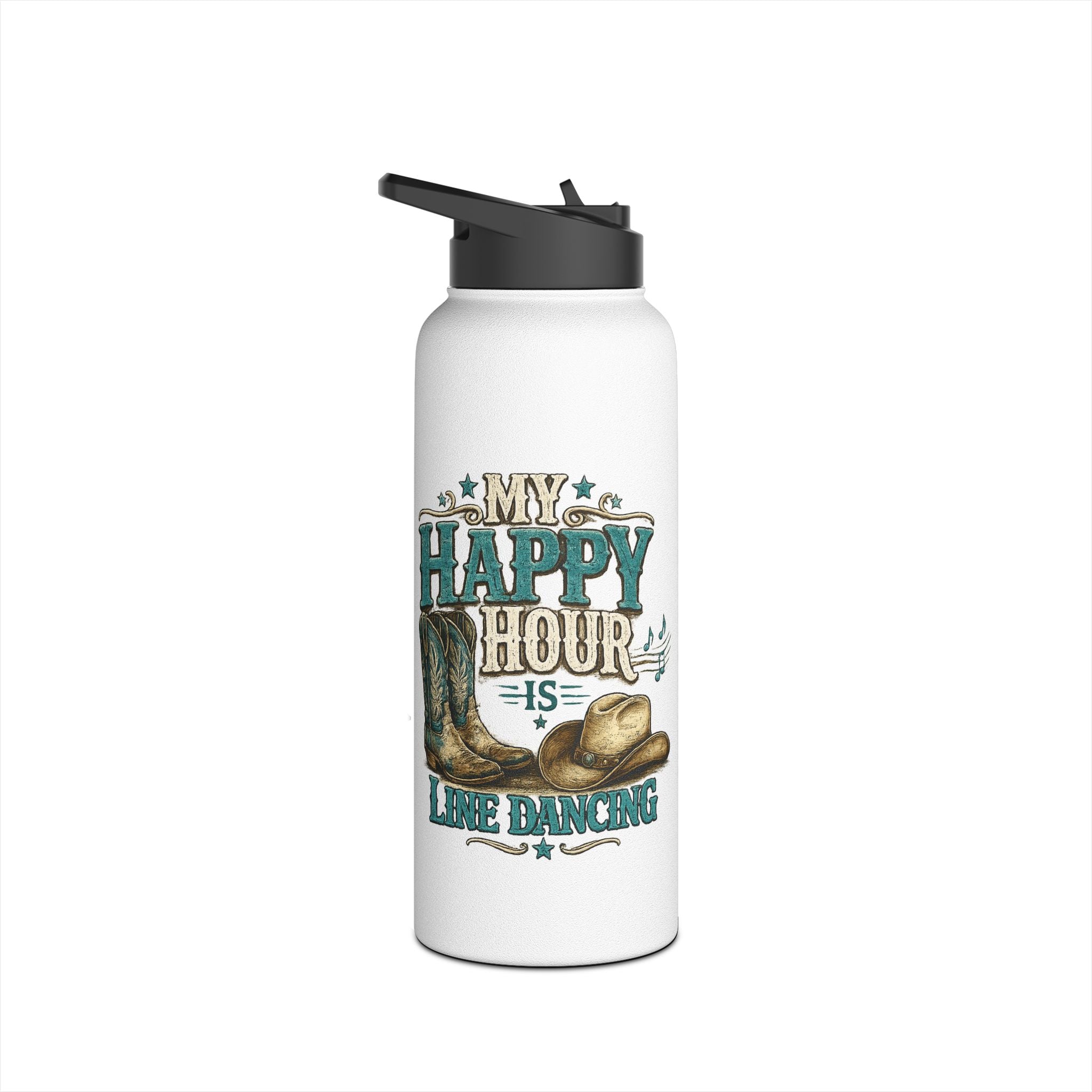 My Happy Hour Is Line Dancing bottle shown from an alternate angle