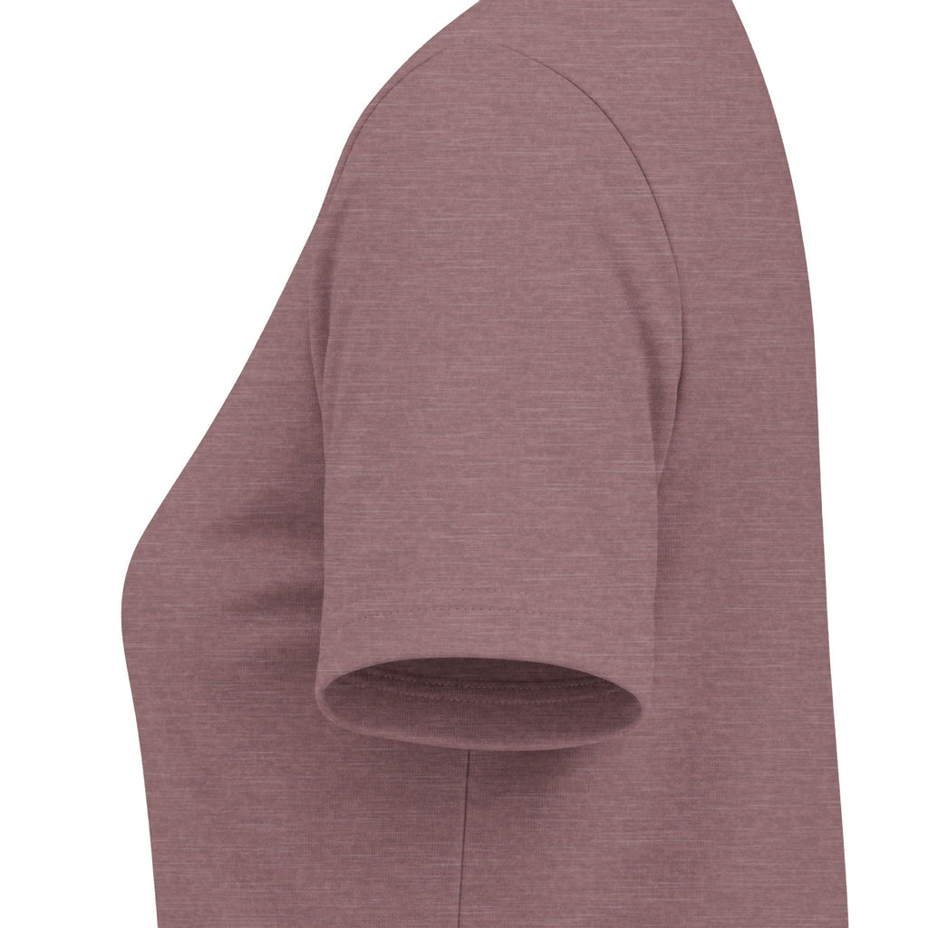 Heather mauve women's relaxed V-neck T-shirt sleeve and side-seam detail