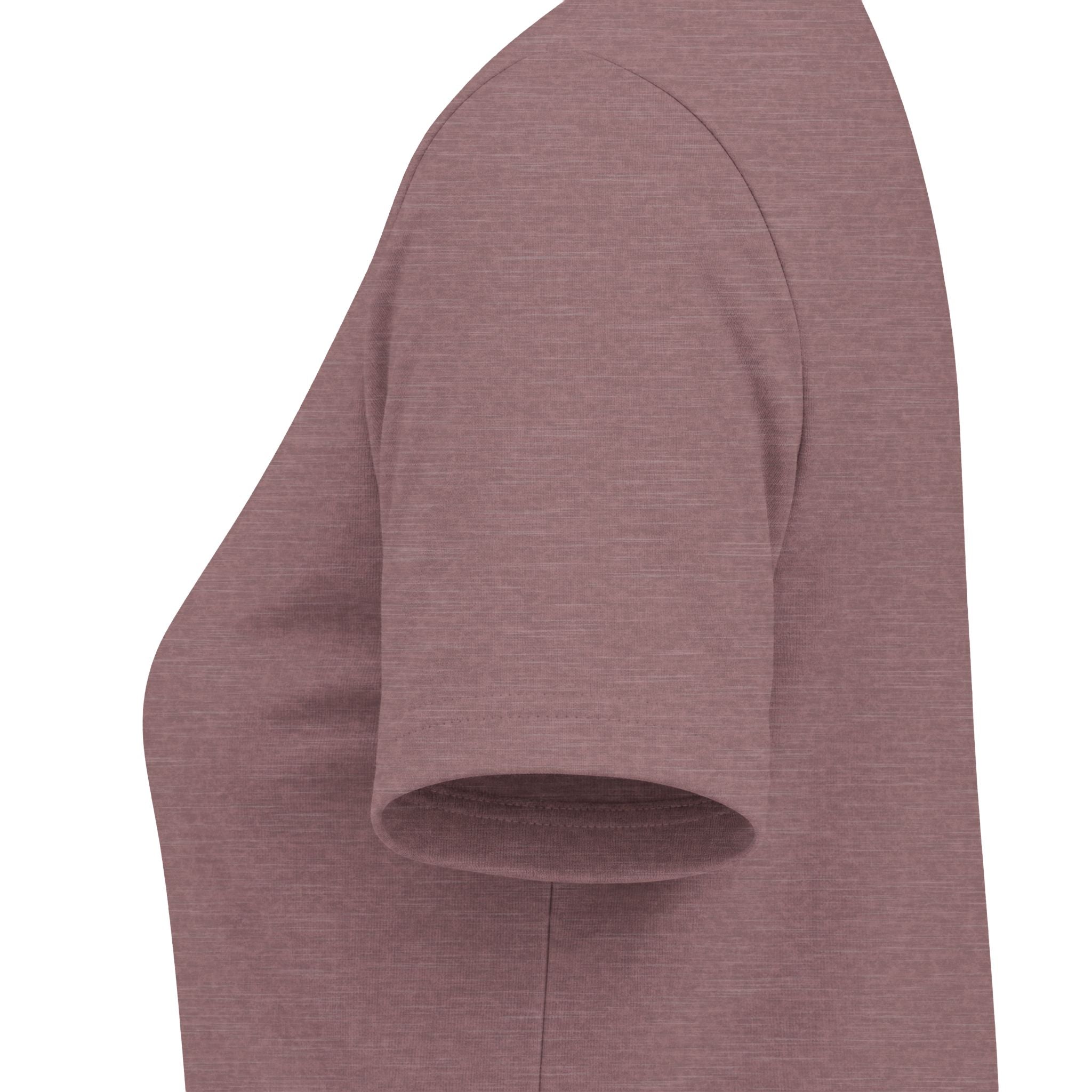 Heather mauve women's relaxed V-neck T-shirt sleeve and side-seam detail