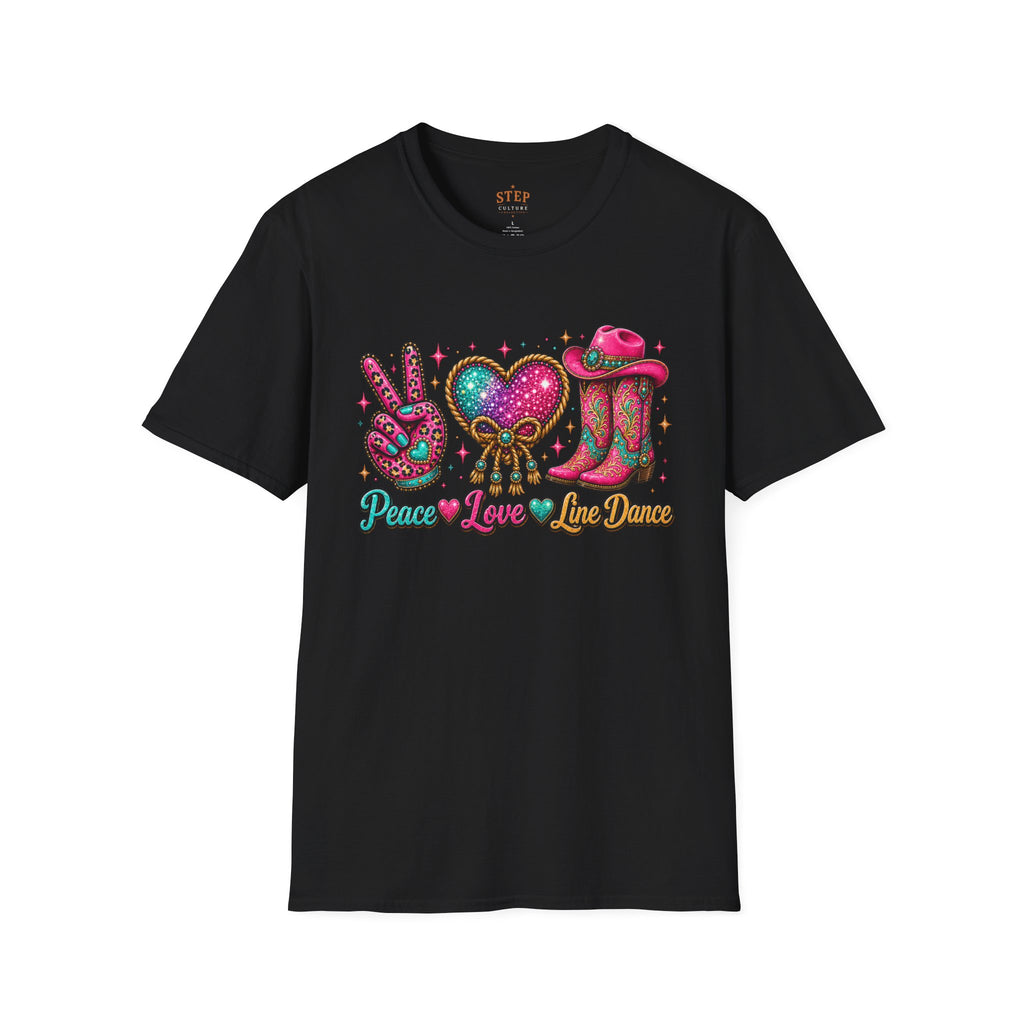 White Peace Love Line Dance sparkling Western cowgirl T-shirt