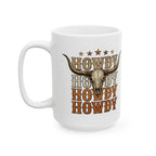 Howdy Cowboy Longhorn ceramic mug shown from an alternate angle