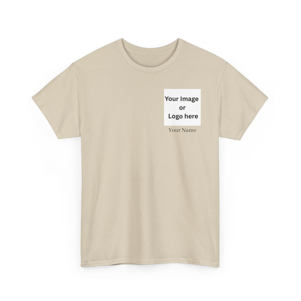 Personalized custom logo Gildan 5000 T-shirt with pocket image, name and back design placeholders – colour option 6