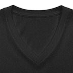 Black heather personalised women's relaxed V-neck T-shirt fabric and neckline detail