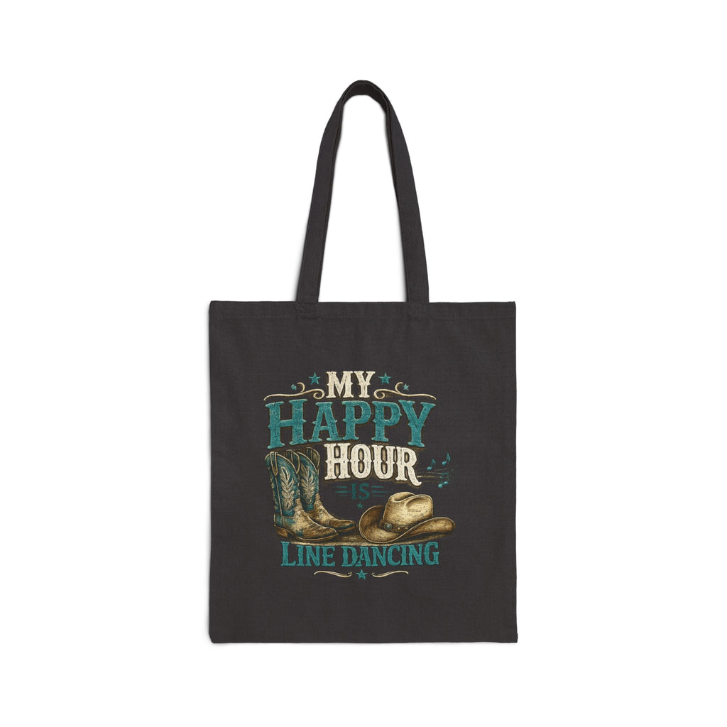 Natural cotton canvas tote bag featuring cowboy boots, hat and musical notes.