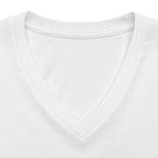 White personalised women's relaxed V-neck T-shirt fabric and neckline detail