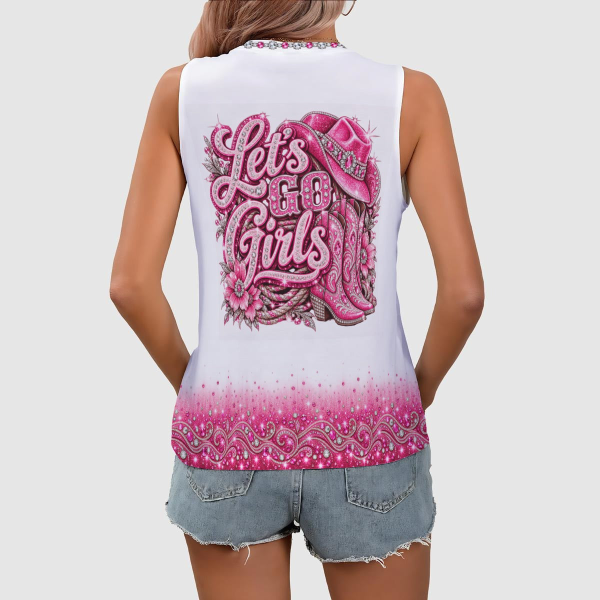 Let's Go Girls Pink Ombre V-Neck Line Dancing Tank Top