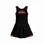 Back view of the I Love Line Dancing two-piece skort set with open-back top