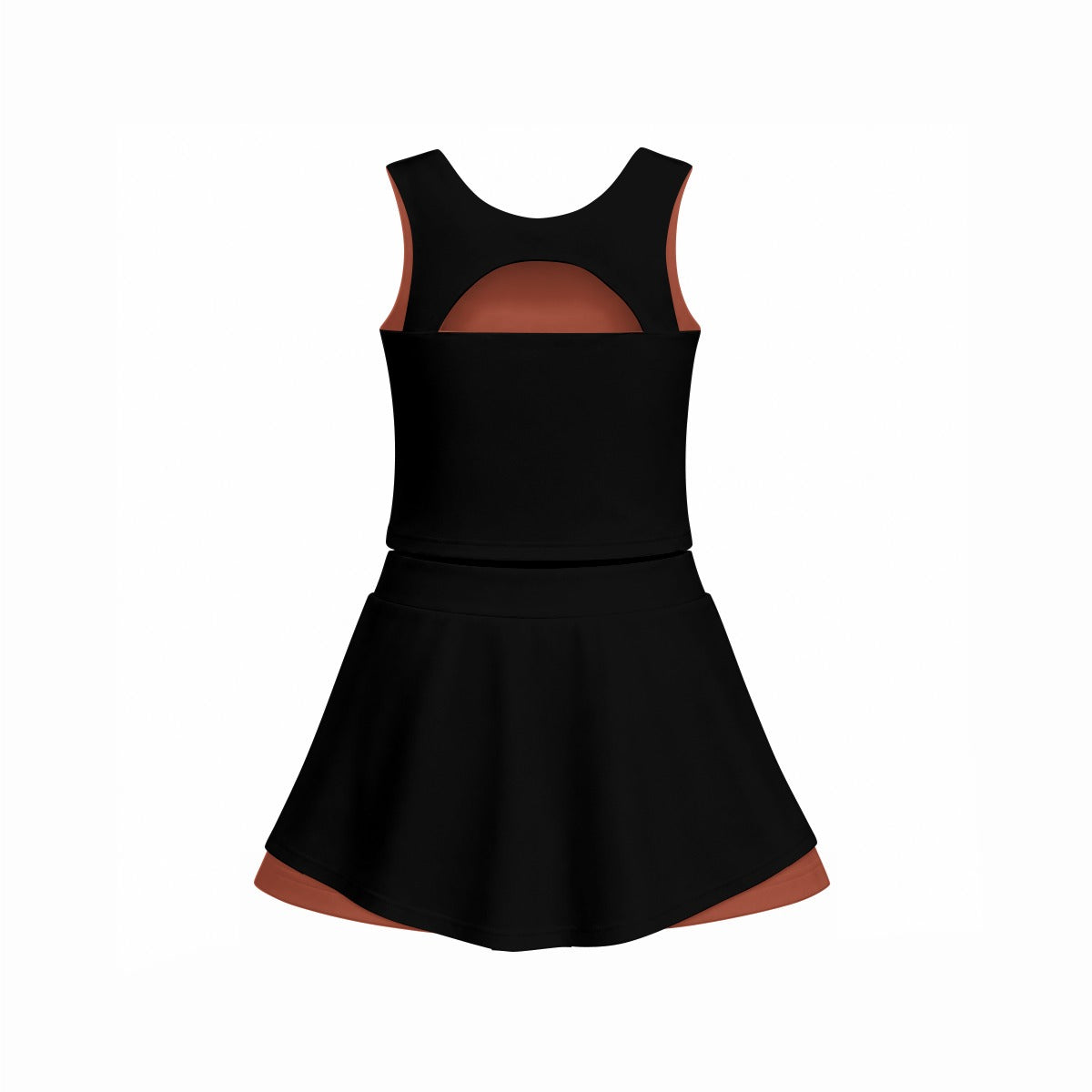Back view of the I Love Line Dancing two-piece skort set with open-back top