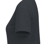Dark grey heather women's relaxed V-neck T-shirt sleeve and side-seam detail