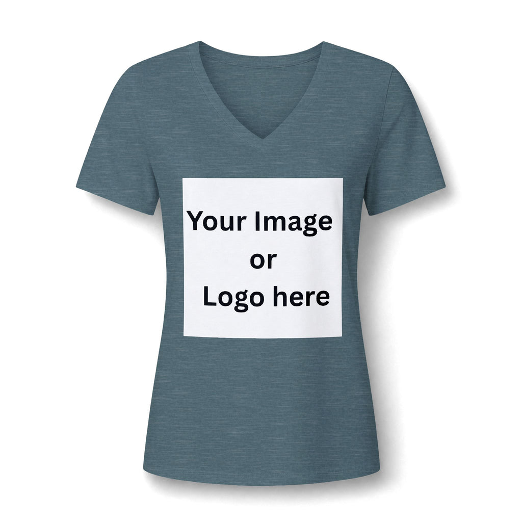 Heather slate women's relaxed V-neck T-shirt front with custom image or logo print area