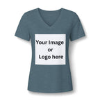 Heather slate women's relaxed V-neck T-shirt front with custom image or logo print area