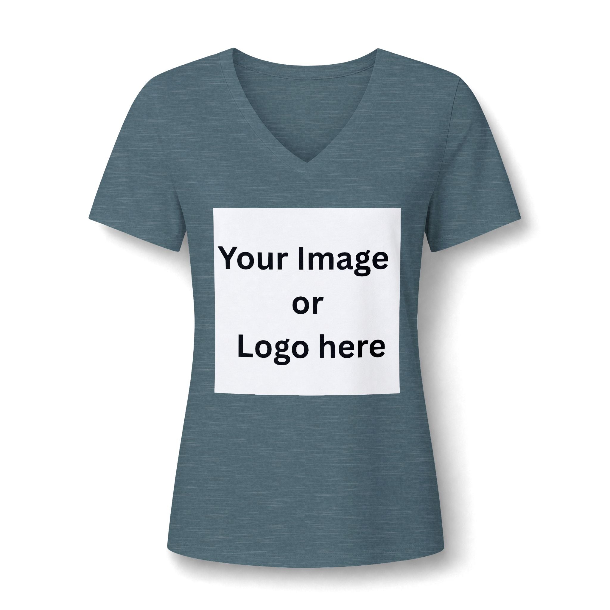 Heather slate women's relaxed V-neck T-shirt front with custom image or logo print area