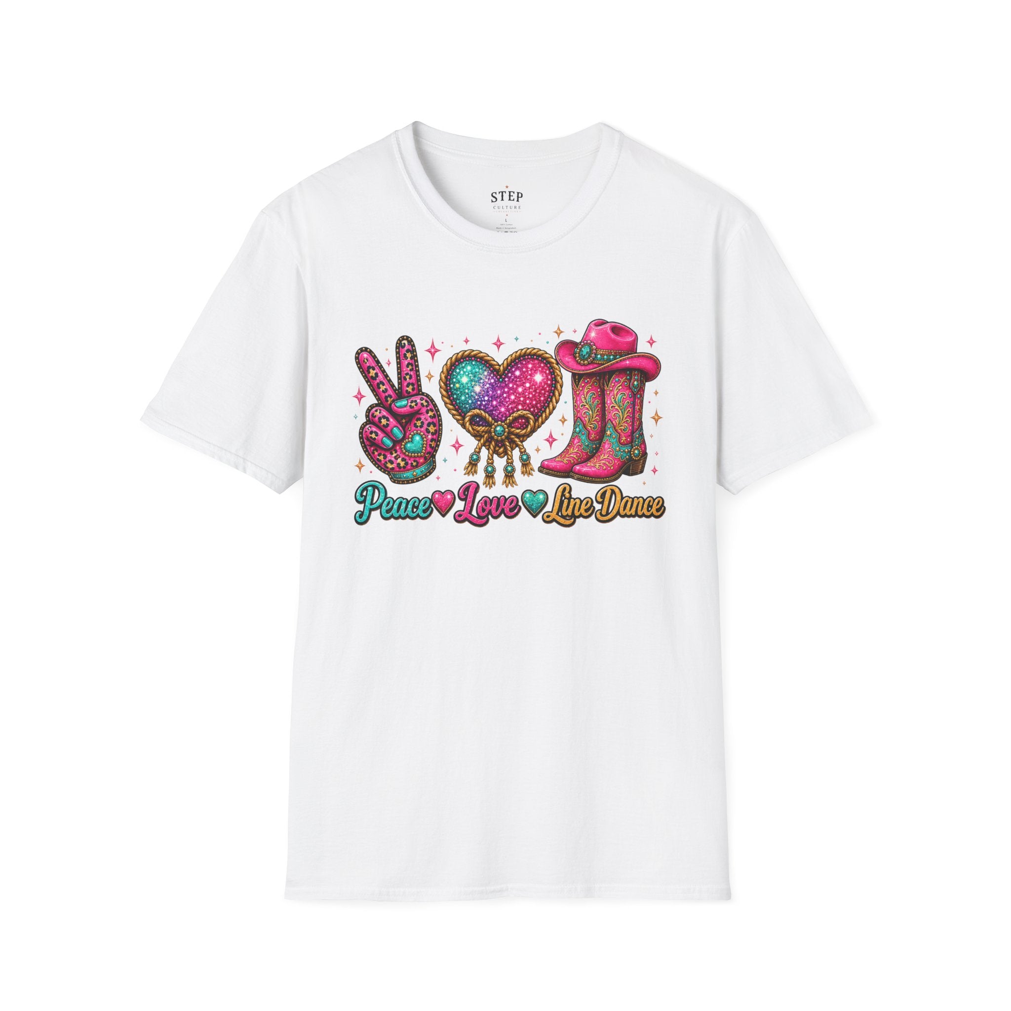 Purple Peace Love Line Dance sparkling Western cowgirl T-shirt