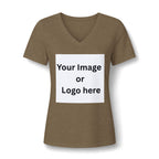 Heather olive women's relaxed V-neck T-shirt front with custom image or logo print area