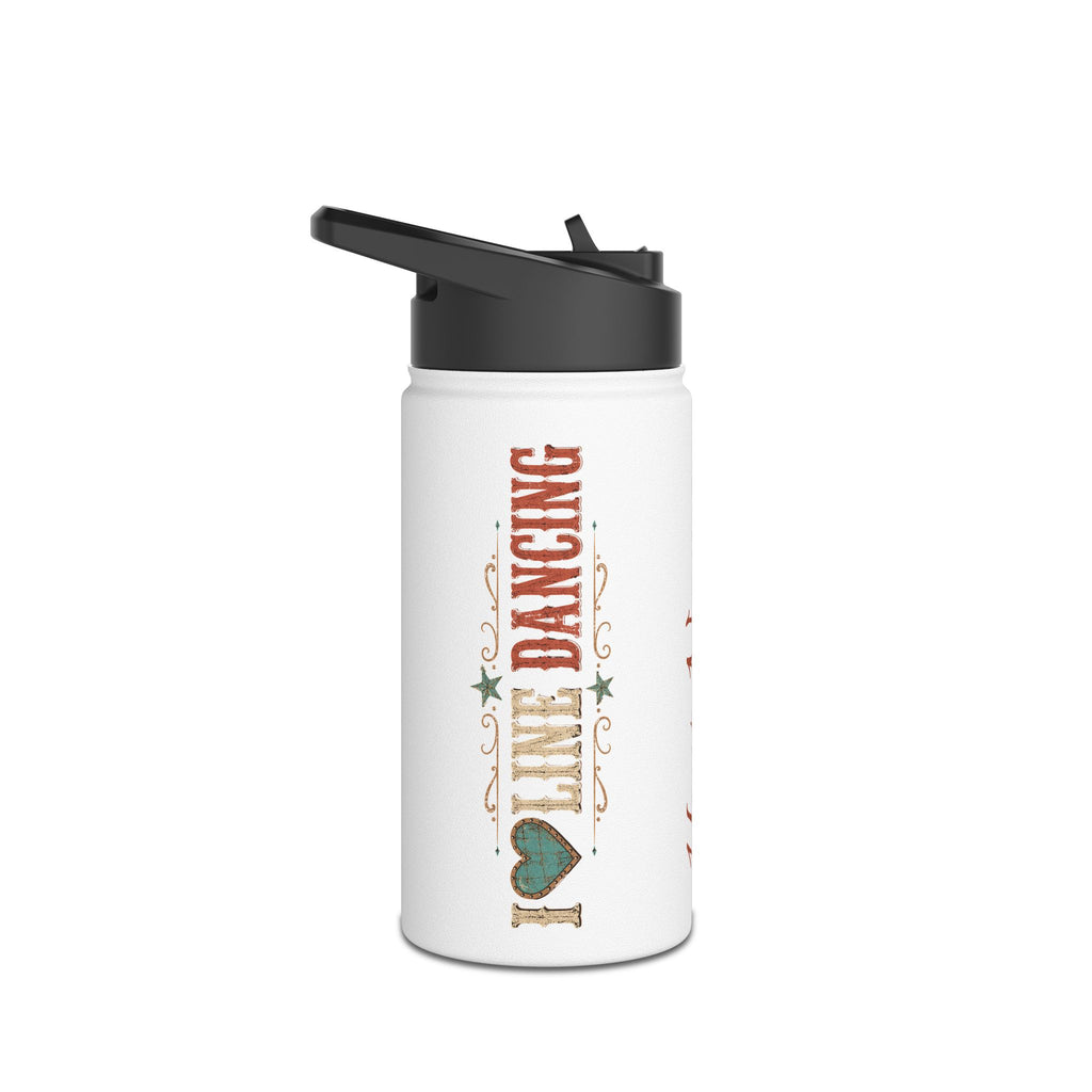 I Love Line Dancing personalised stainless steel water bottle shown from the front