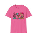 Heather Heliconia Peace Love Line Dance sparkling Western cowgirl T-shirt