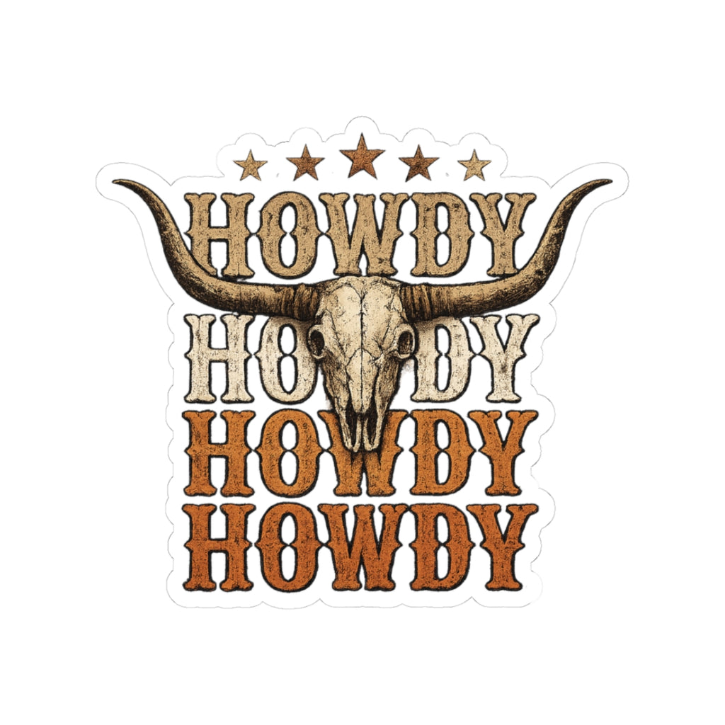 Howdy Longhorn Skull kiss-cut sticker shown from the front
