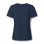 Heather navy women's relaxed V-neck T-shirt back view