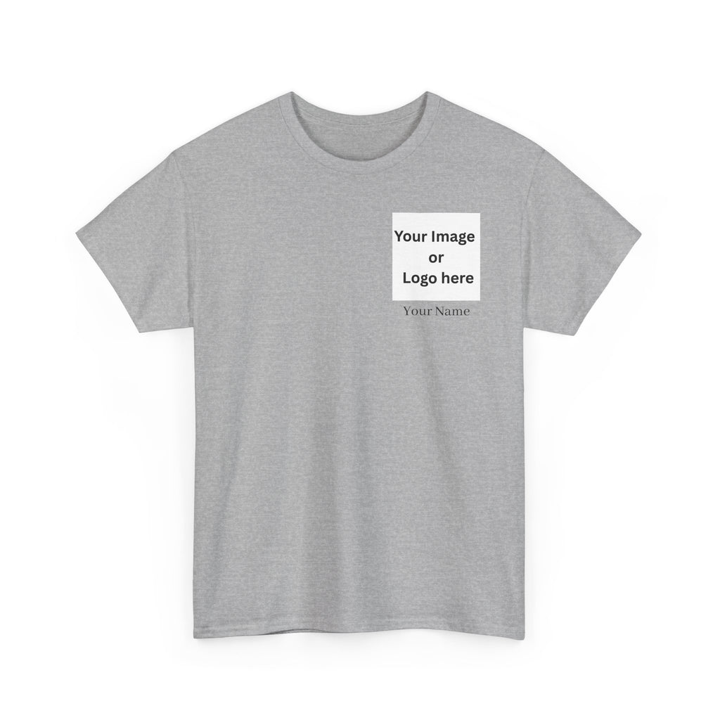 Personalized custom logo Gildan 5000 T-shirt with pocket image, name and back design placeholders – colour option 8